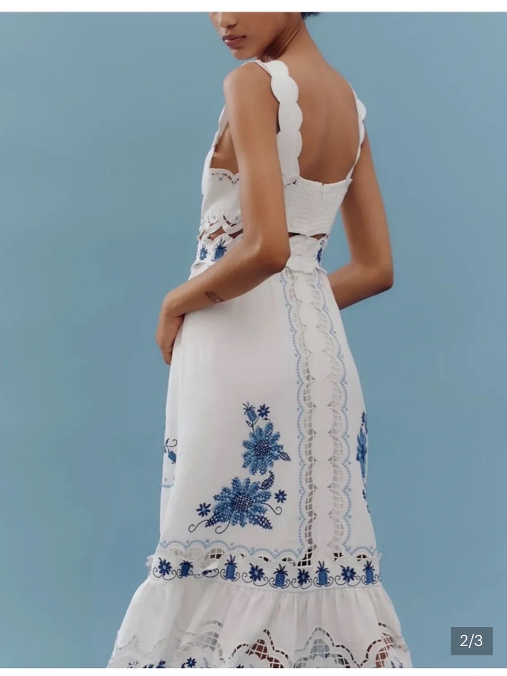 Farm Rio Embroidered Linen Blend Midi Dress - Picture 2 of 15